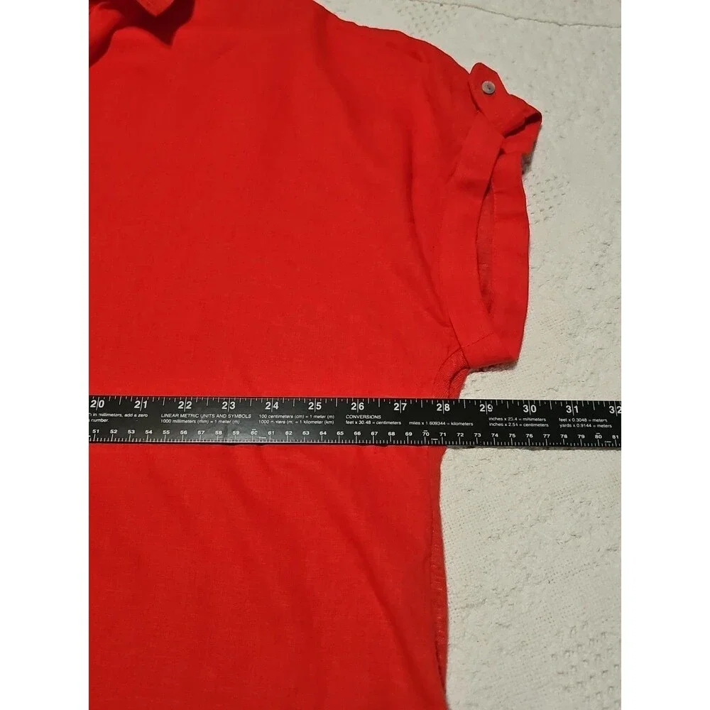 Martha Stewart Collection Linen Blend Short Sleeve Womens Blouse Coral Red  2X
